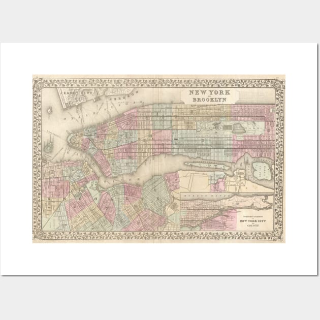 Vintage Map of NYC and Brooklyn (1882) Wall Art by Bravuramedia